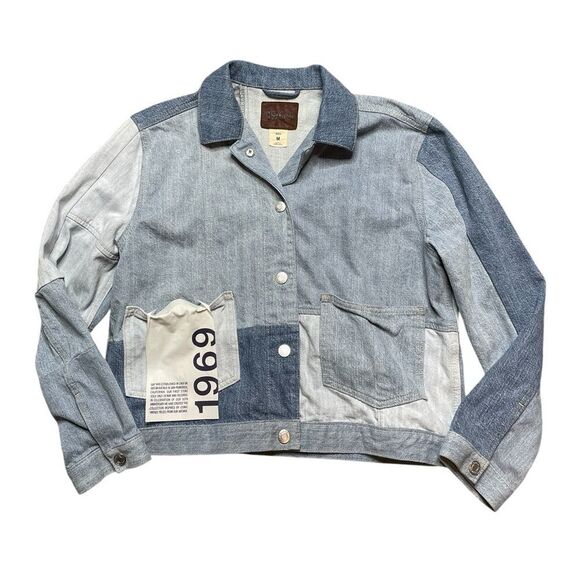 NWOT GAP 1969 Blue and Gray Patchwork Denim Jacket Patchwork Design Size Medium - Picture 2 of 10
